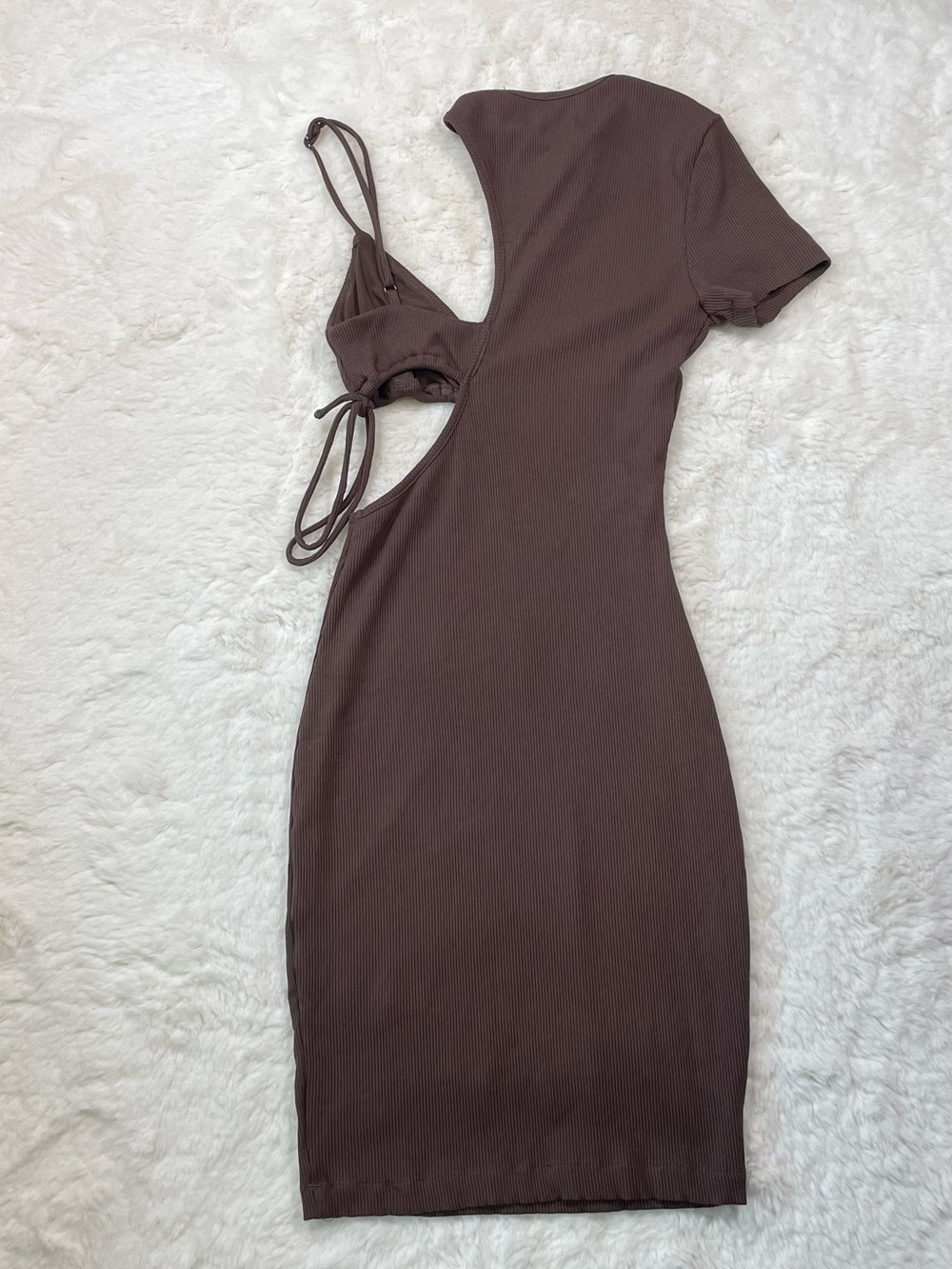 White Fox Boutique Brown One-Shoulder Cutout Midi Dress - Picture 4 of 6